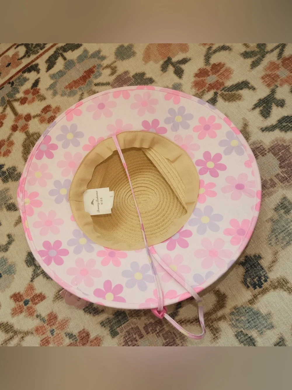 Tommy Bahama Kids Cream Straw Hat with Pink Floral Band